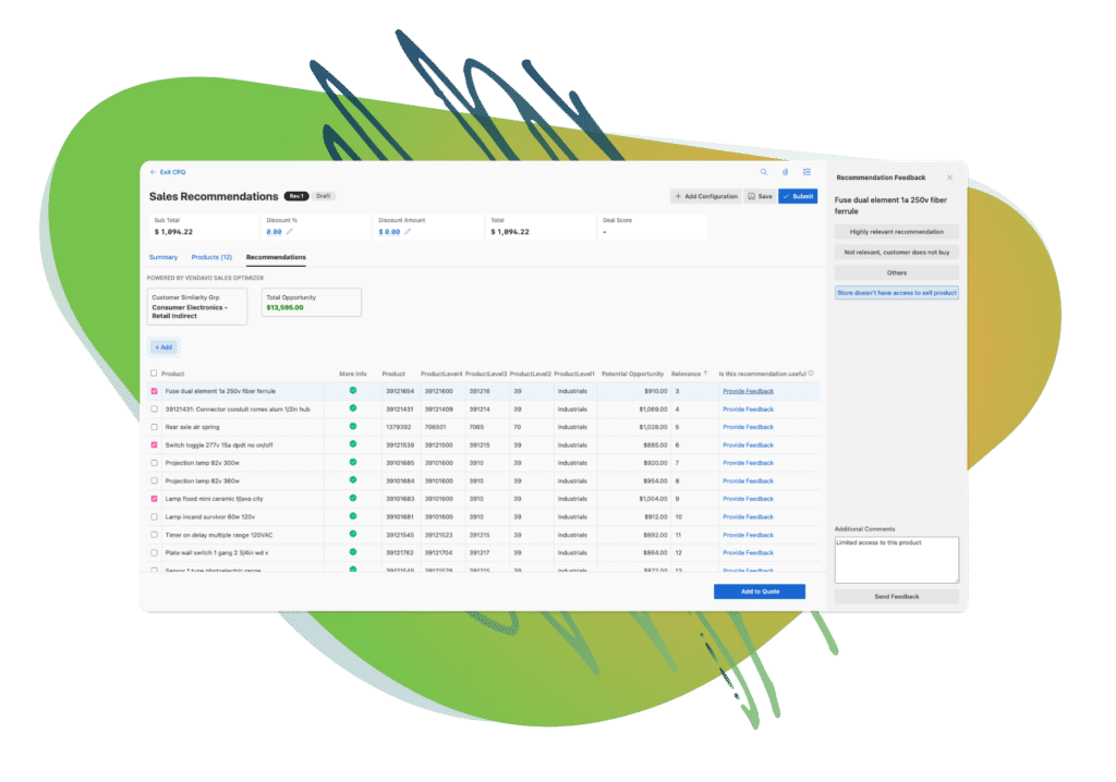 Vendavo AI Sales Optimization Software Dashboard